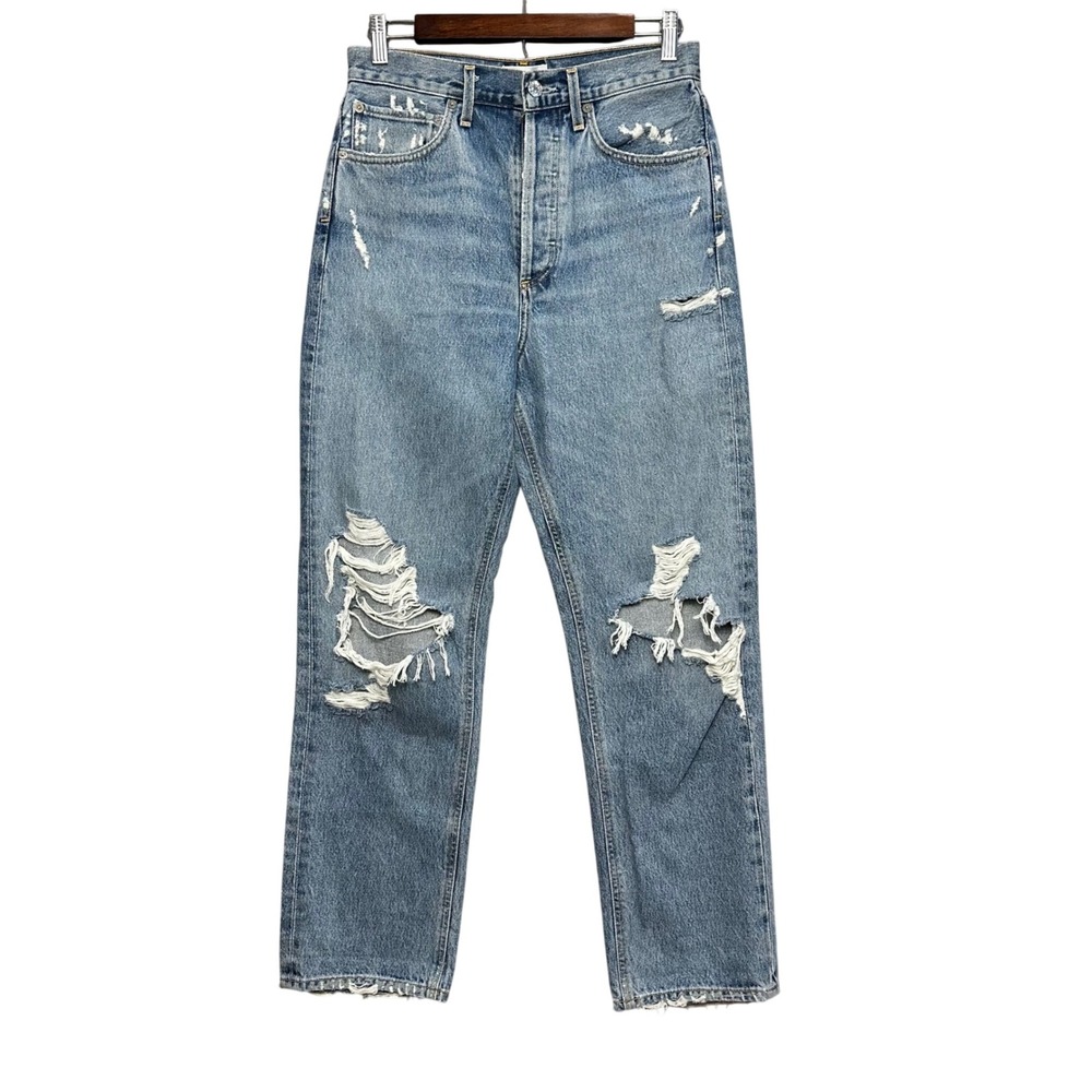 AGOLDE Riley High Rise Straight Jeans‎ Distressed Light Wash Size 26